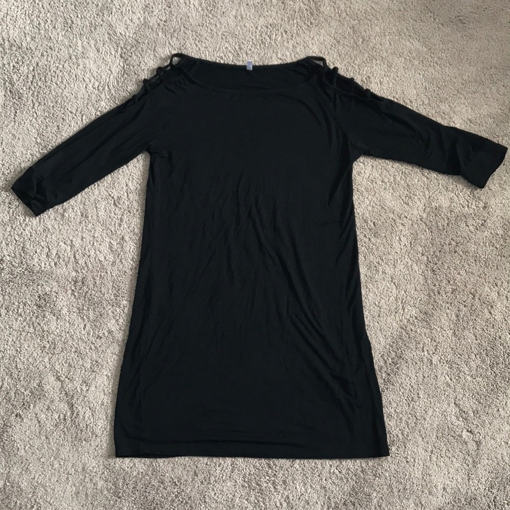 Pink blush black tunic length maternity shirt L